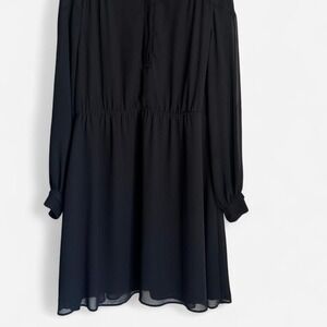 H&M Black Chiffon Long Sleeve Keyhole Blouson Mini Dress - Size XL